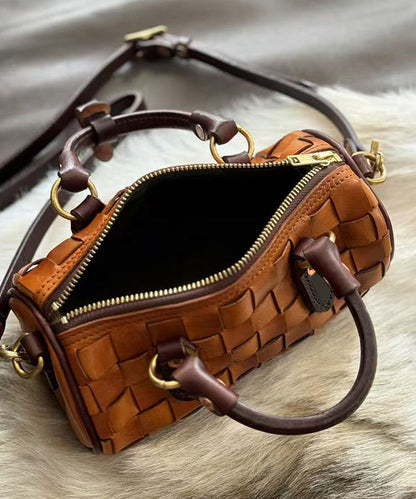 Casual Brown Weave Design Patchwork Leather Micro Bag