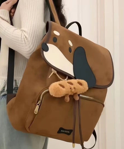 Casual Character Dogs Faux Suede Large Capacity Backpack Bag