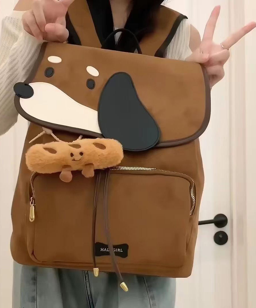 Casual Character Dogs Faux Suede Large Capacity Backpack Bag
