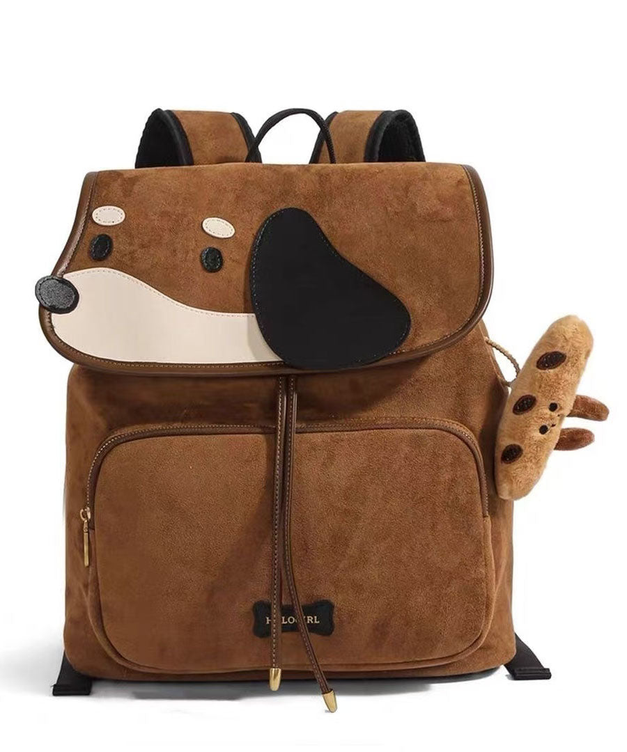 Casual Character Dogs Faux Suede Large Capacity Backpack Bag