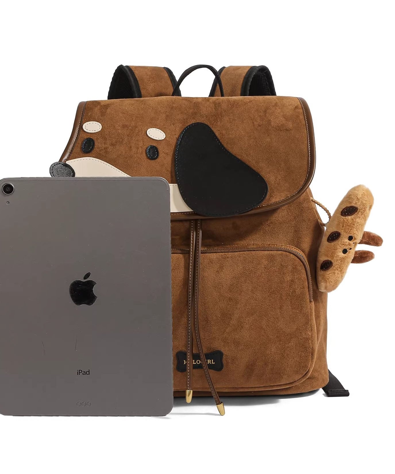Casual Character Dogs Faux Suede Large Capacity Backpack Bag
