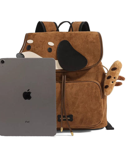 Casual Character Dogs Faux Suede Large Capacity Backpack Bag