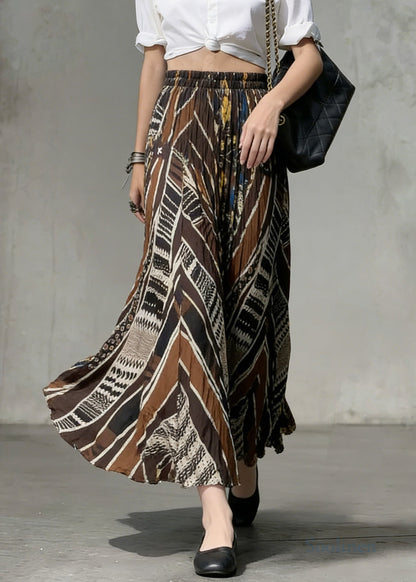 Casual Chocolate Flower Print Exra Large Hem Cotton Skirts Spring