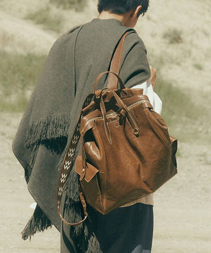 Casual Chocolate Oversize Solid Durable Leather Backpack Bag