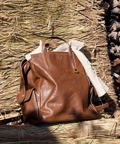 Casual Chocolate Oversize Solid Durable Leather Backpack Bag