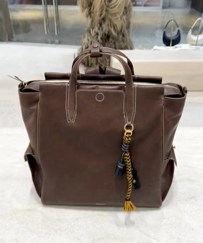 Casual Chocolate Oversize Solid Durable Leather Backpack Bag