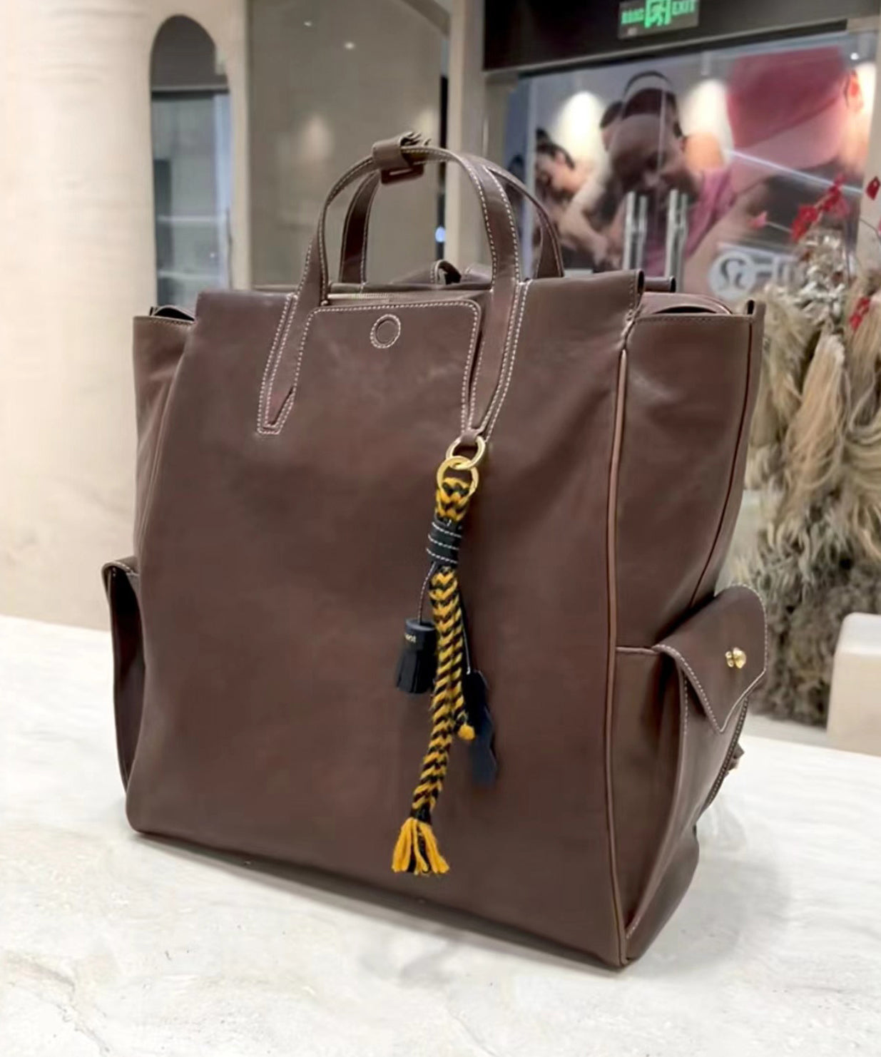 Casual Chocolate Oversize Solid Durable Leather Backpack Bag