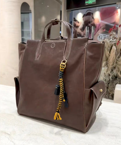 Casual Chocolate Oversize Solid Durable Leather Backpack Bag