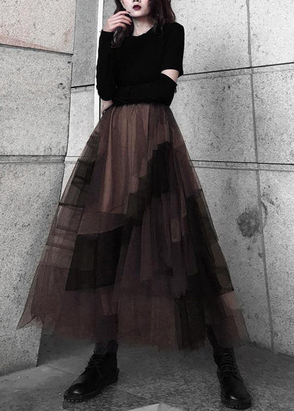 Casual Color block High Waist tulle Skirt Summer - SooLinen