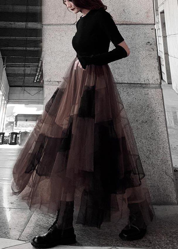 Casual Color block High Waist tulle Skirt Summer - SooLinen