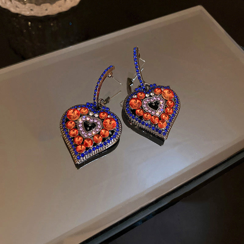 Pendientes colgantes con diseño de circonitas de aleación con bloques de colores casuales