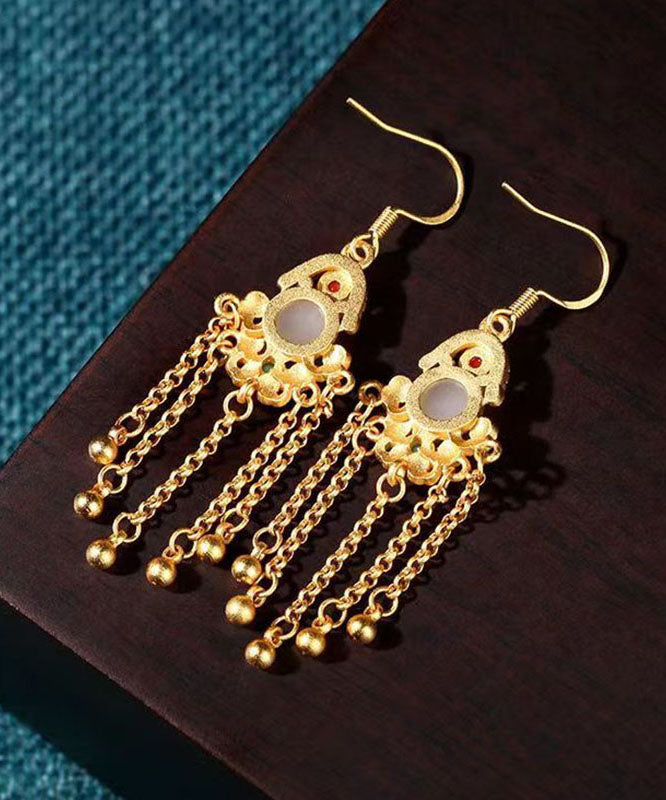 Lässige Colorblock-Ohrringe mit Quaste in antikem Gold und Jade-Türkis