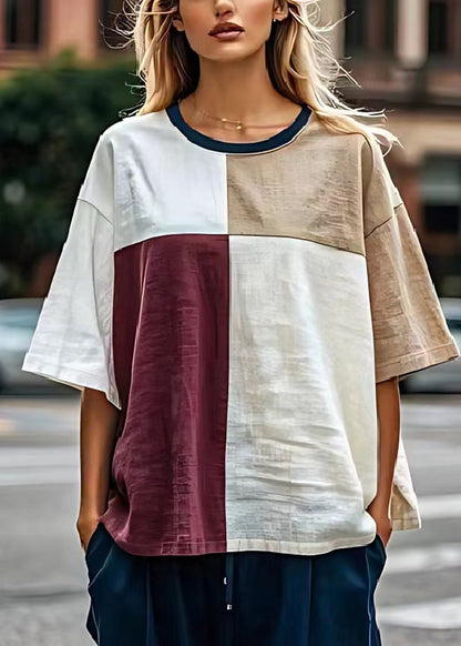 Lässige Colorblock Oversized Patchwork Leinen Tanks Sommer