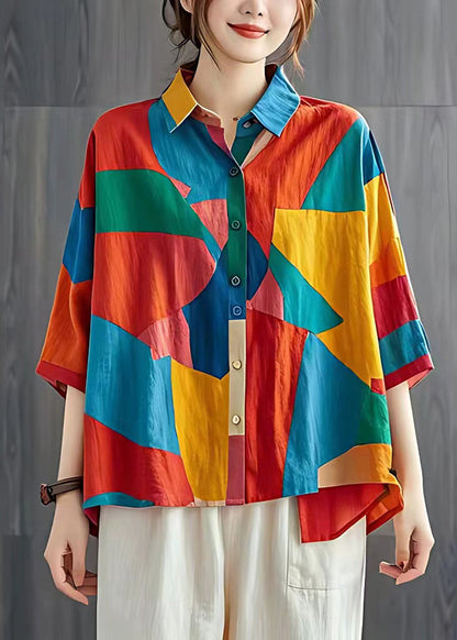 Lässige Colorblock Oversized Patchwork Leinen Tops Sommer