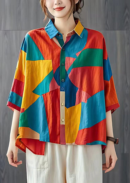 Lässige Colorblock Oversized Patchwork Leinen Tops Sommer