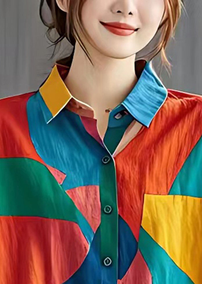 Lässige Colorblock Oversized Patchwork Leinen Tops Sommer
