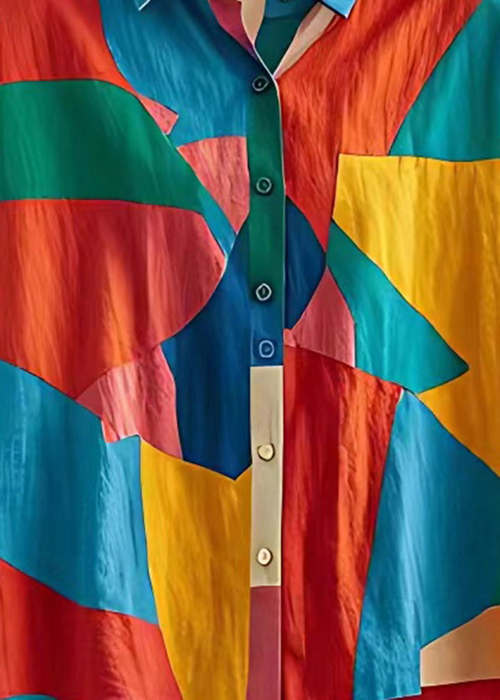 Lässige Colorblock Oversized Patchwork Leinen Tops Sommer