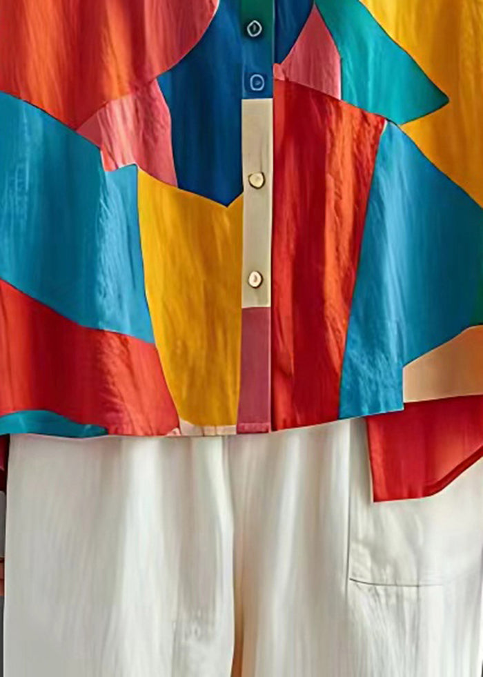 Lässige Colorblock Oversized Patchwork Leinen Tops Sommer