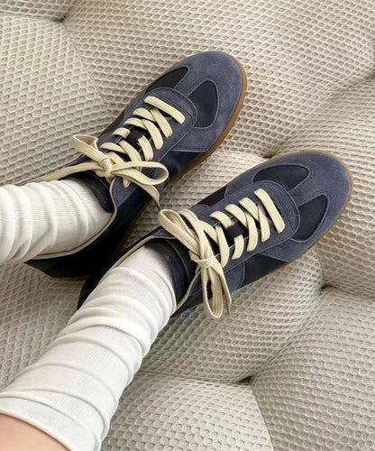Casual Deep Blue Lace Up Splicing Suede Sneakers