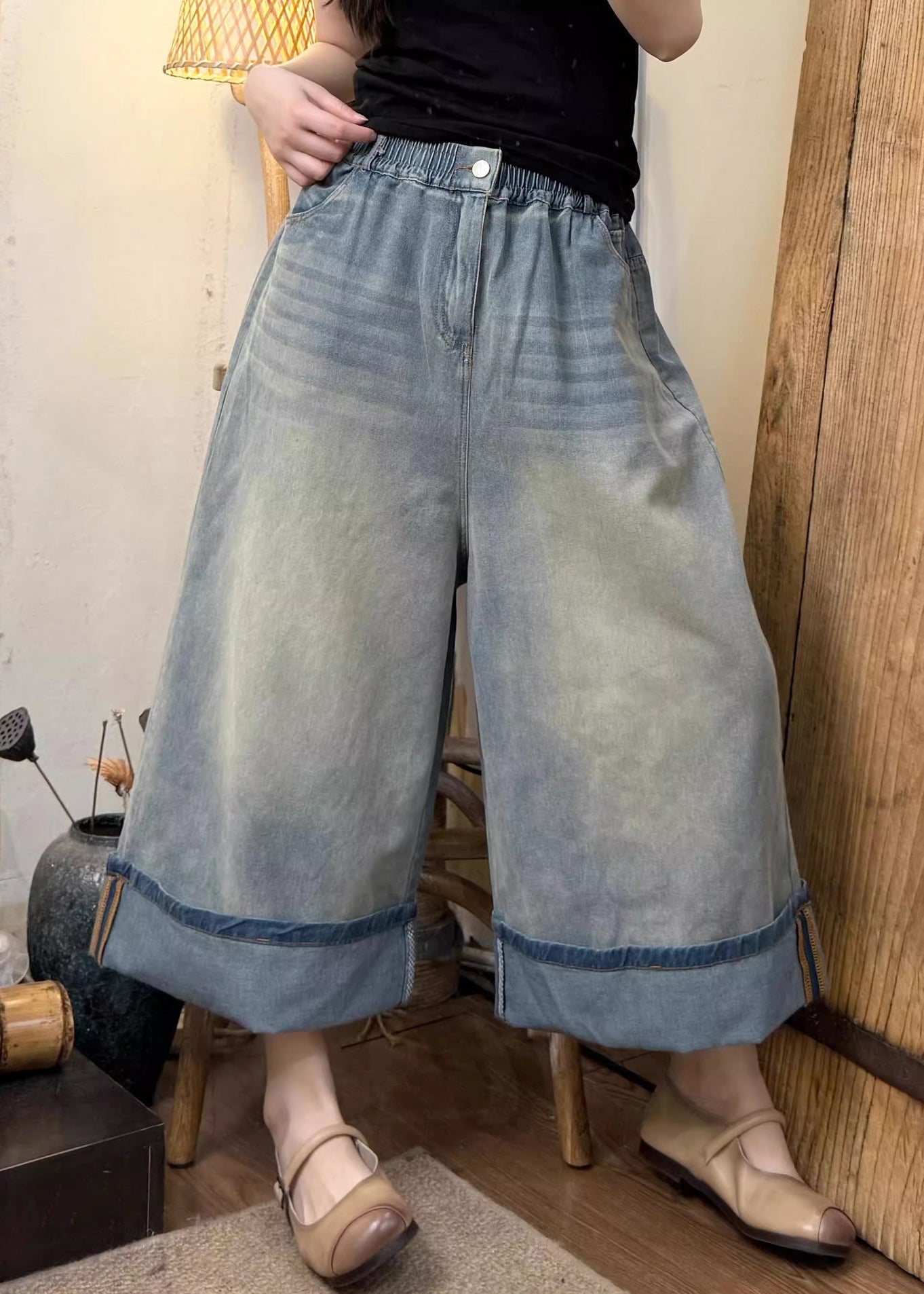 Casual Denim Blue Oversized Wide Leg Pants Summer
