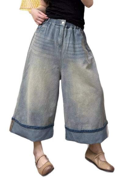 Casual Denim Blue Oversized Wide Leg Pants Summer