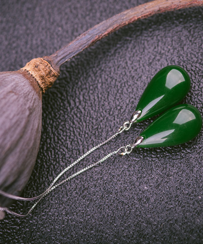Pendientes casuales de gota de agua de jade y plata de ley dorada
