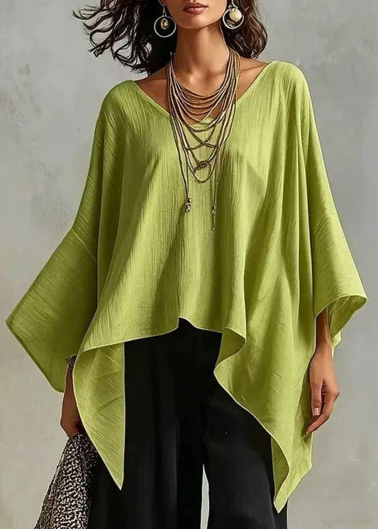 Casual Grass Green Asymmetrical Top Batwing Sleeve