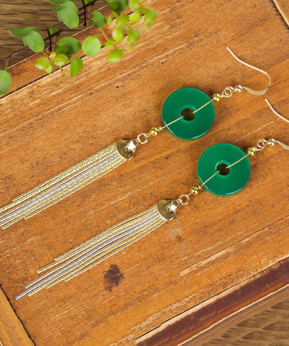 Pendientes casuales con borlas de calcedonia y hebilla de oro verde de 14 quilates