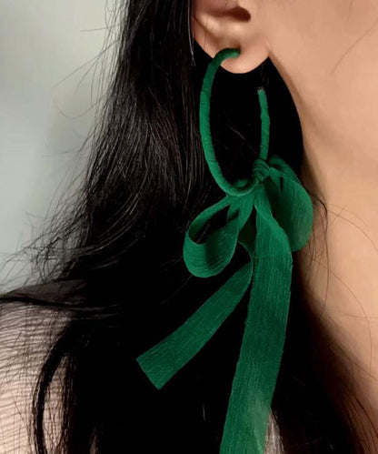 Casual Green Alloy Bow Ribbon Ribbon Hoop Earrings