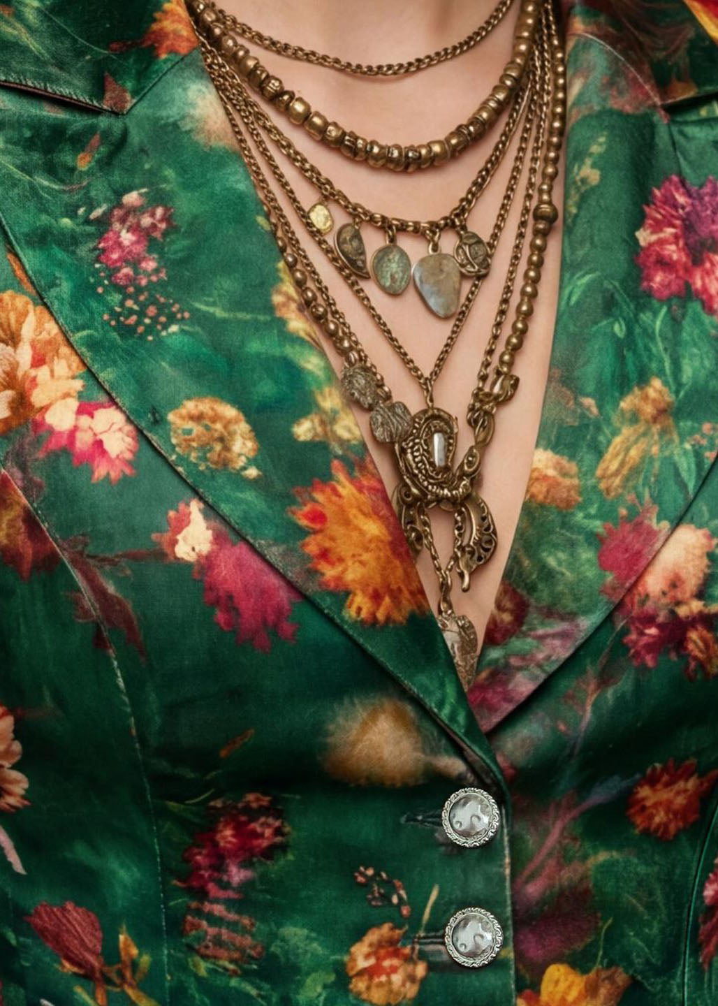 Casual Green Button Print Blazer Jackets Coat Fall