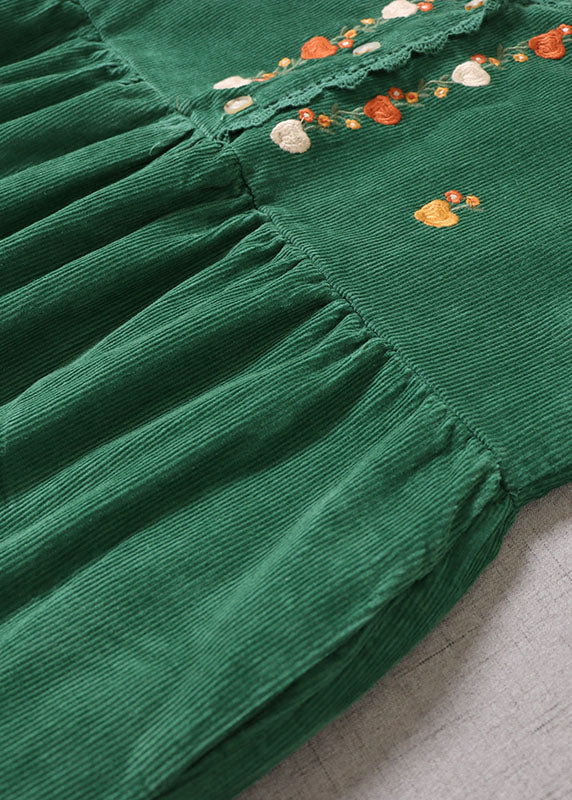Casual Green Embroideried Patchwork Corduroy Vacation Dresses Sleeveless
