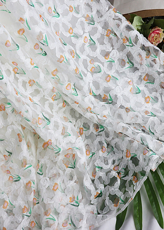 Lässiger grüner Blumen-Maxirock aus Tüll mit elastischer Taille