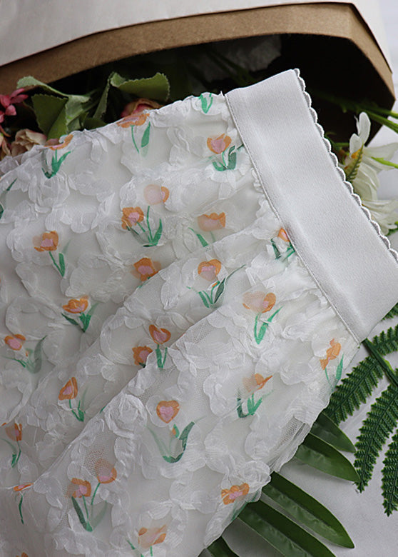 Lässiger grüner Blumen-Maxirock aus Tüll mit elastischer Taille