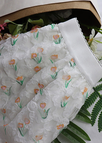 Lässiger grüner Blumen-Maxirock aus Tüll mit elastischer Taille