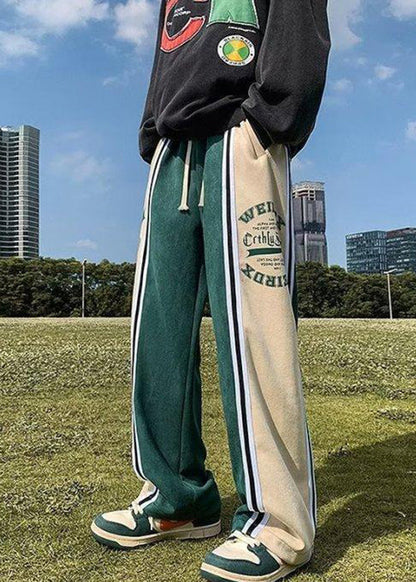 Casual Green Letter Elastic Waist Patchwork Cotton Men Pants Spring