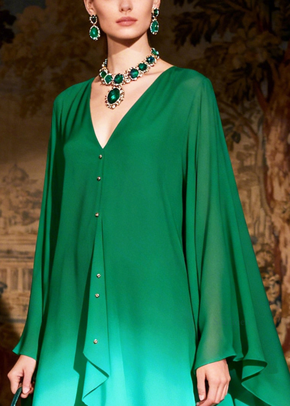 Casual Green Oversized Rhinestone Chiffon Holiday Dress Summer