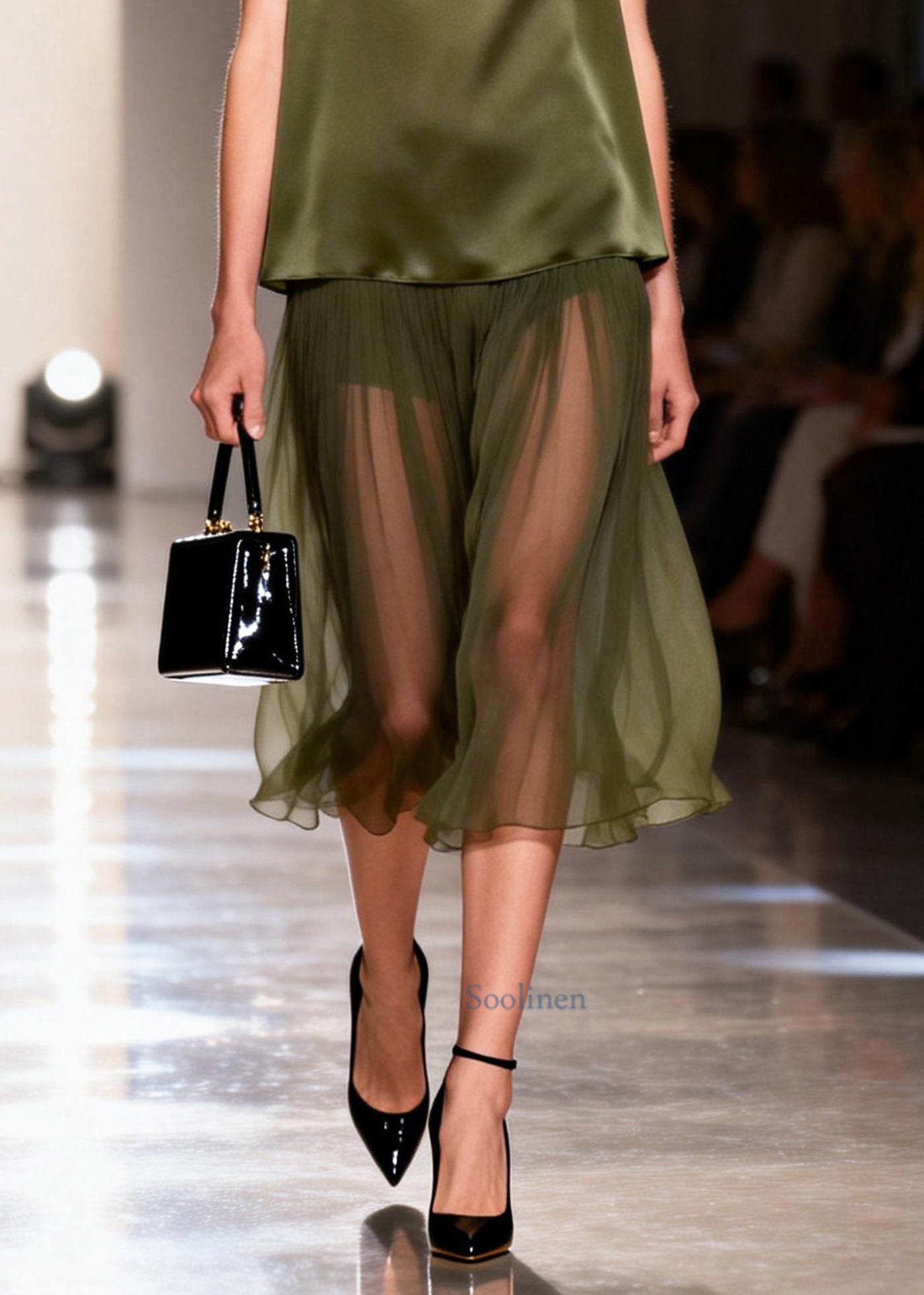 Casual Green Peter Pan Collar Silk Vests And Skirts Two Pieces Set Summer