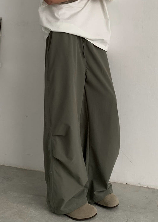 Casual Green Pockets Drawstring Cotton Men Pants Summer