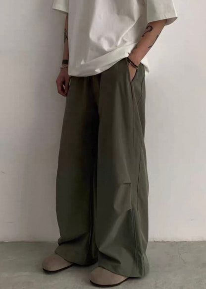 Casual Green Pockets Drawstring Cotton Men Pants Summer
