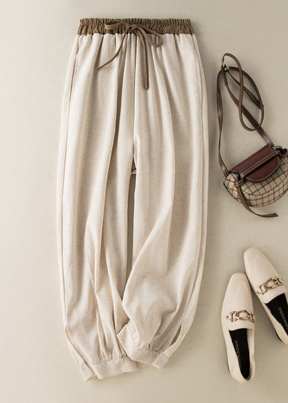 Casual Green Pockets Tie Waist Cotton Crop Pants Summer