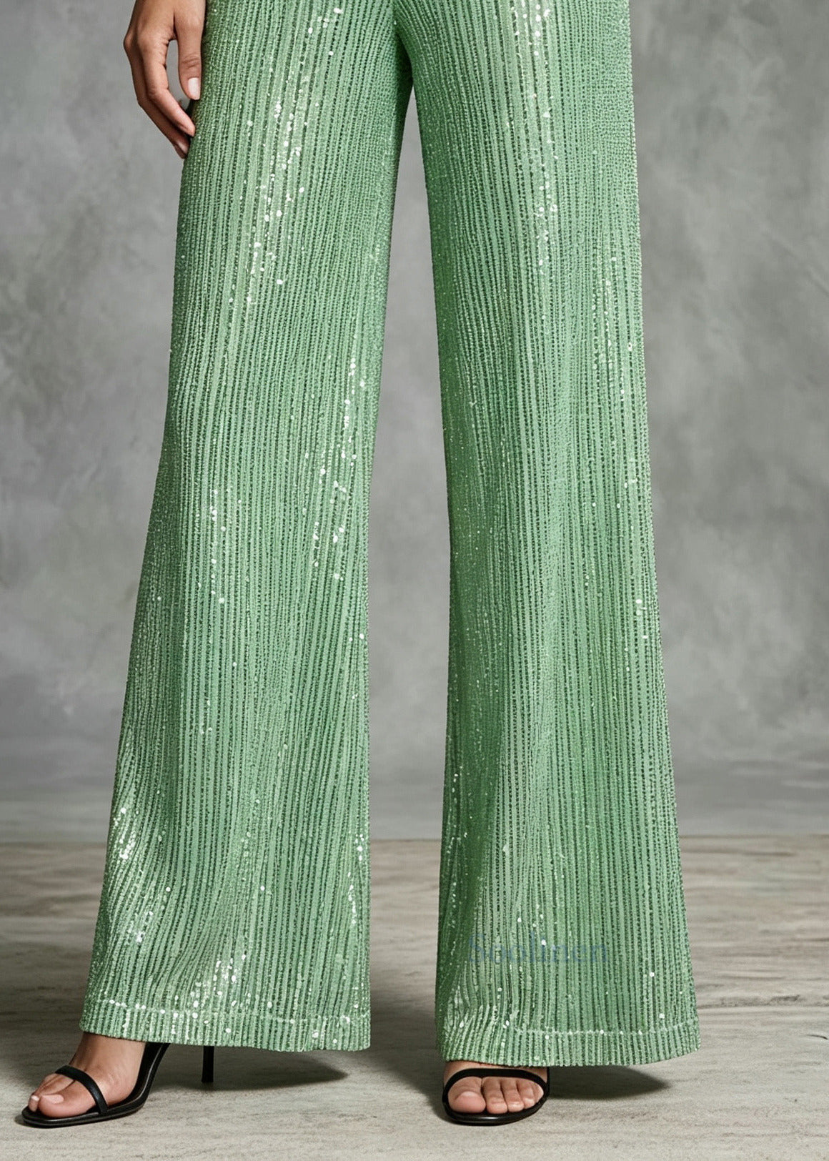Casual Green Sequins Cotton Wide Leg Pants Summer
