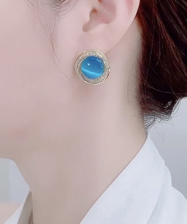 Pendientes casuales de plata de ley verde con circonita y ojo de gato