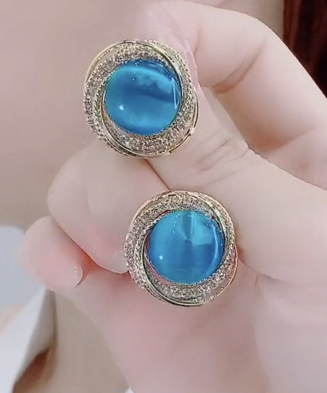 Pendientes casuales de plata de ley verde con circonita y ojo de gato