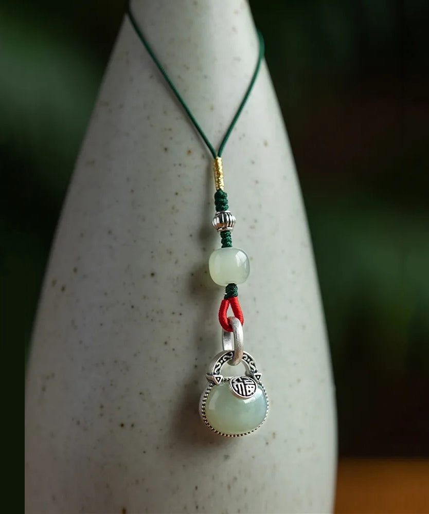 Lässige grüne Handyketten mit Tresorschloss aus Sterlingsilber und Jade