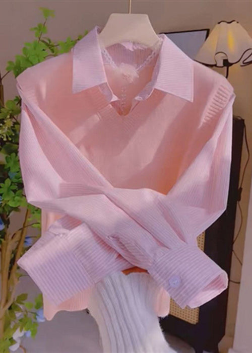 Casual Grey Peter Pan Collar False Two Pieces Patchwork Knit Tops Spring