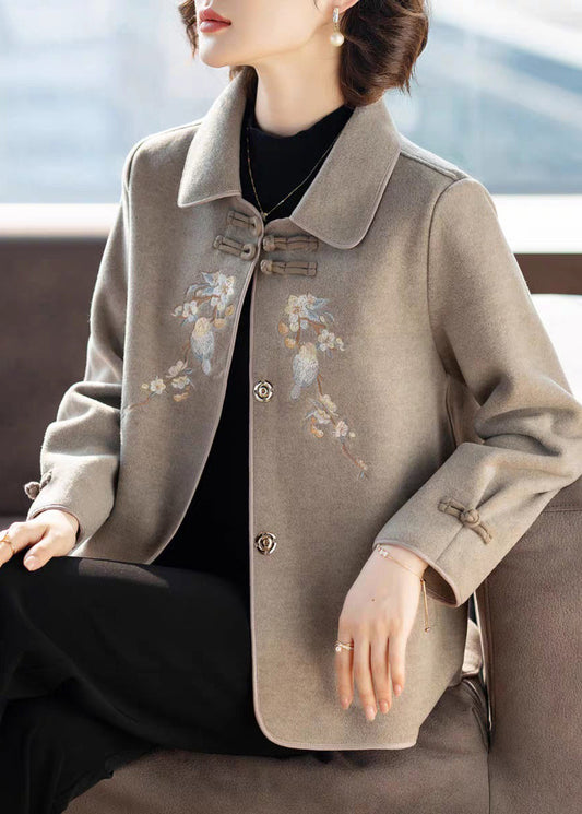 Casual Grey Peter Pan Collar Woolen Coats Spring