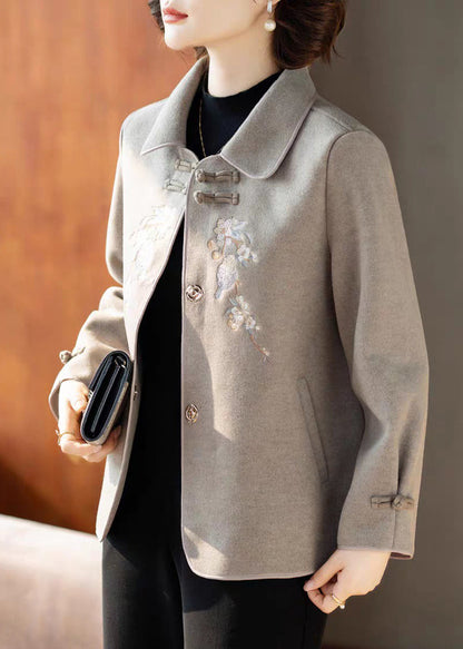 Casual Grey Peter Pan Collar Woolen Coats Spring