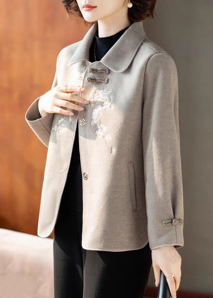 Casual Grey Peter Pan Collar Woolen Coats Spring