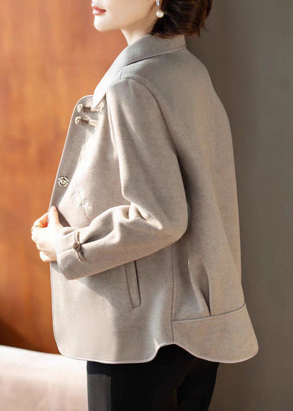 Casual Grey Peter Pan Collar Woolen Coats Spring