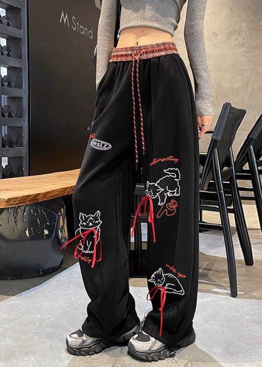 Pantalones casuales de algodón con cintura elástica y estampado de bolsillos grises para primavera